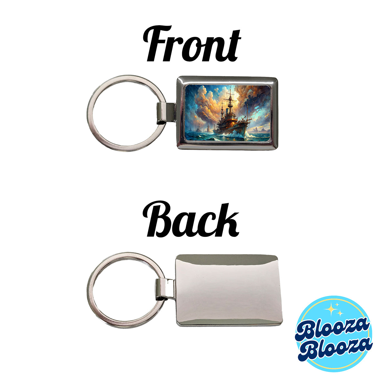 Steampunk Iron Warship Fantasy Sci-fi Watercolor Rectangle Metal Keychain