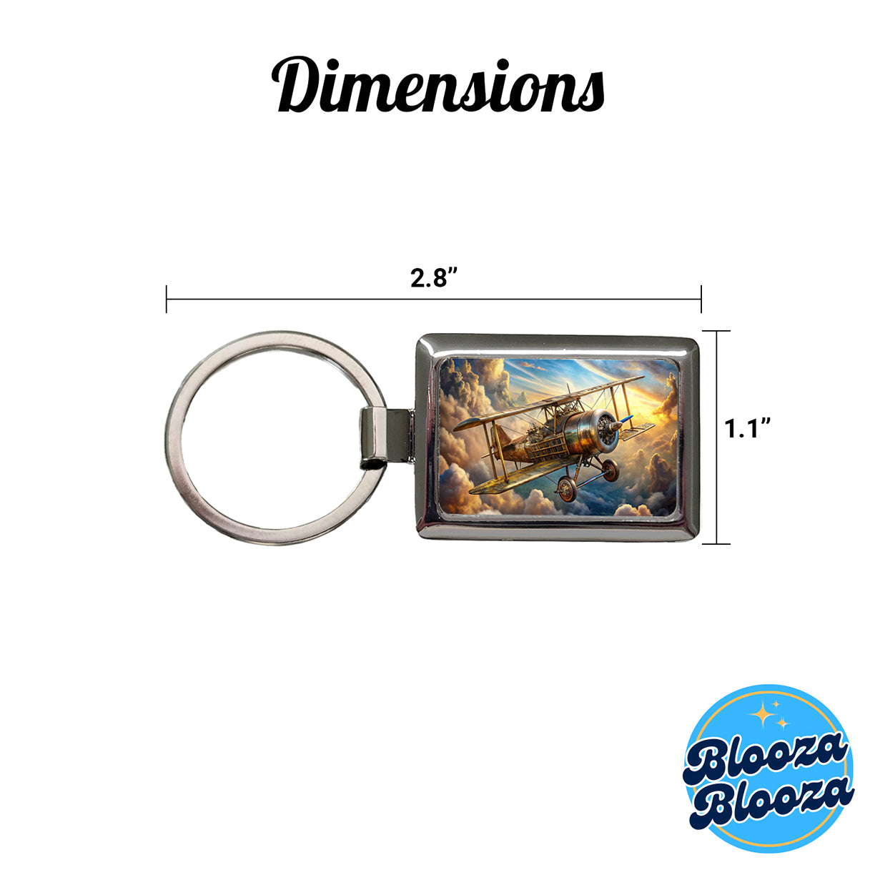 Steampunk Plane Airship in Cloudy Sky Fantasy Sci-fi Rectangle Metal Keychain