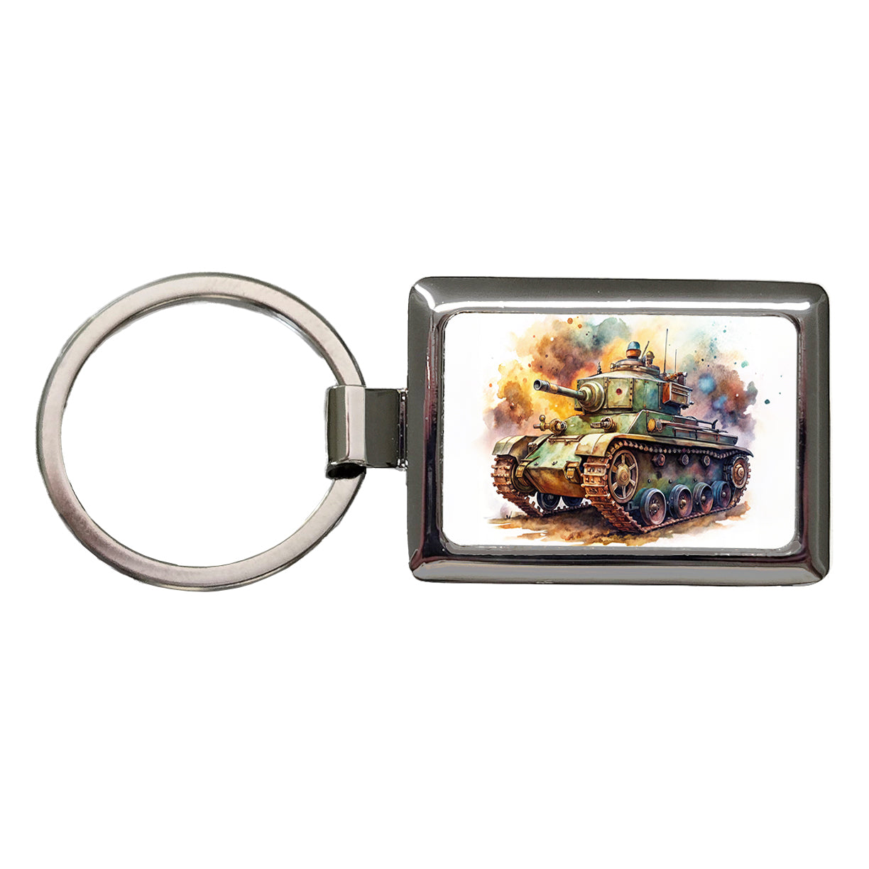Steampunk Tank Fantasy Sci-fi Watercolor Rectangle Metal Keychain