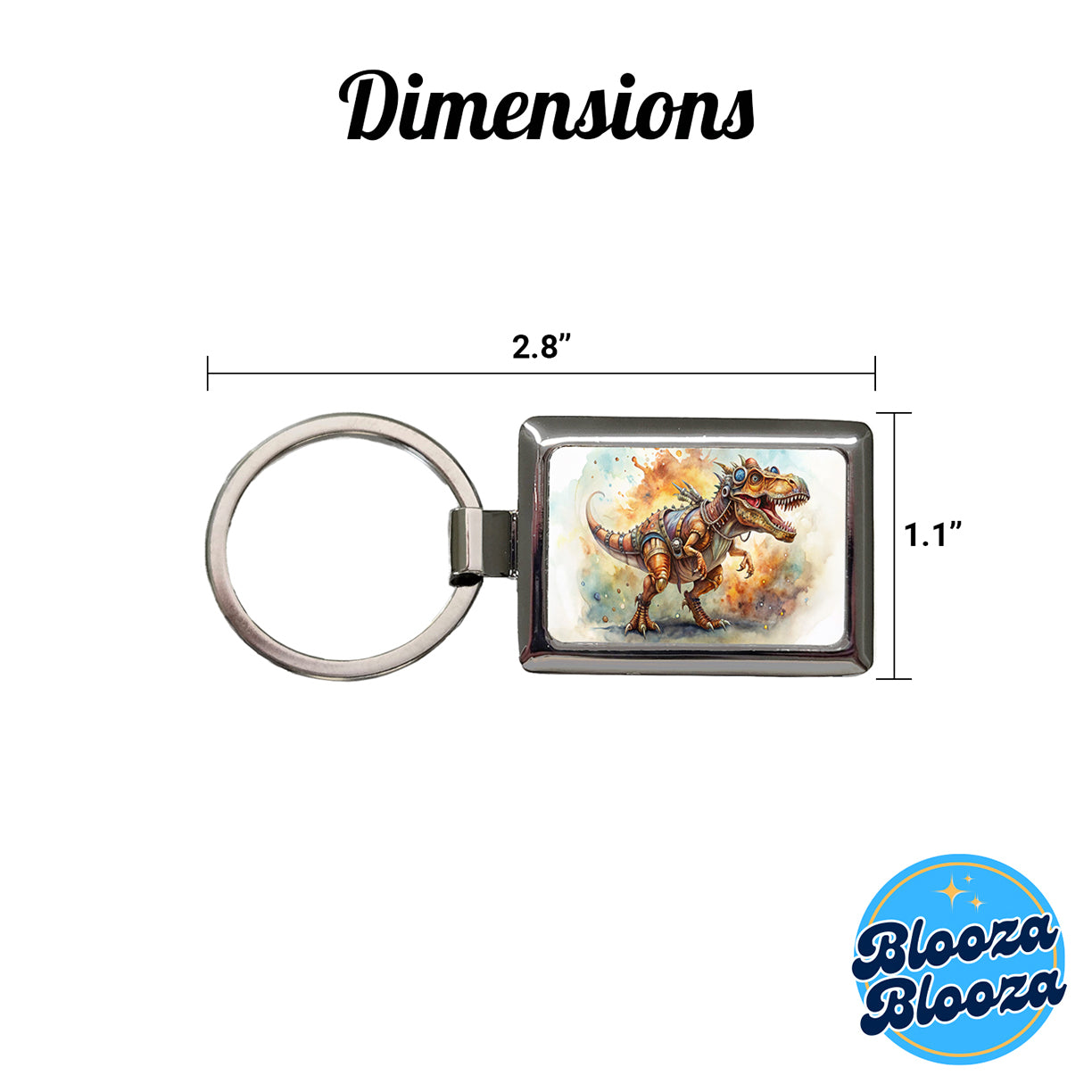 Steampunk T-Rex Dinosaur Fantasy Sci-fi Watercolor Rectangle Metal Keychain