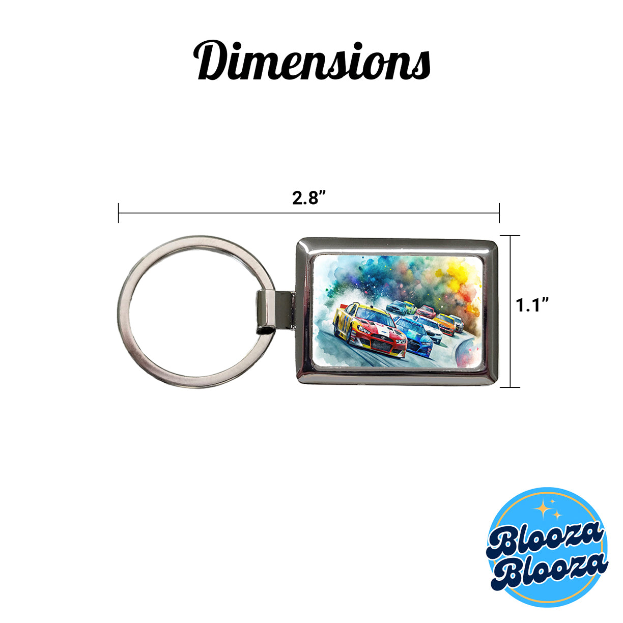 Stock Car Racing Watercolor Rectangle Metal Keychain