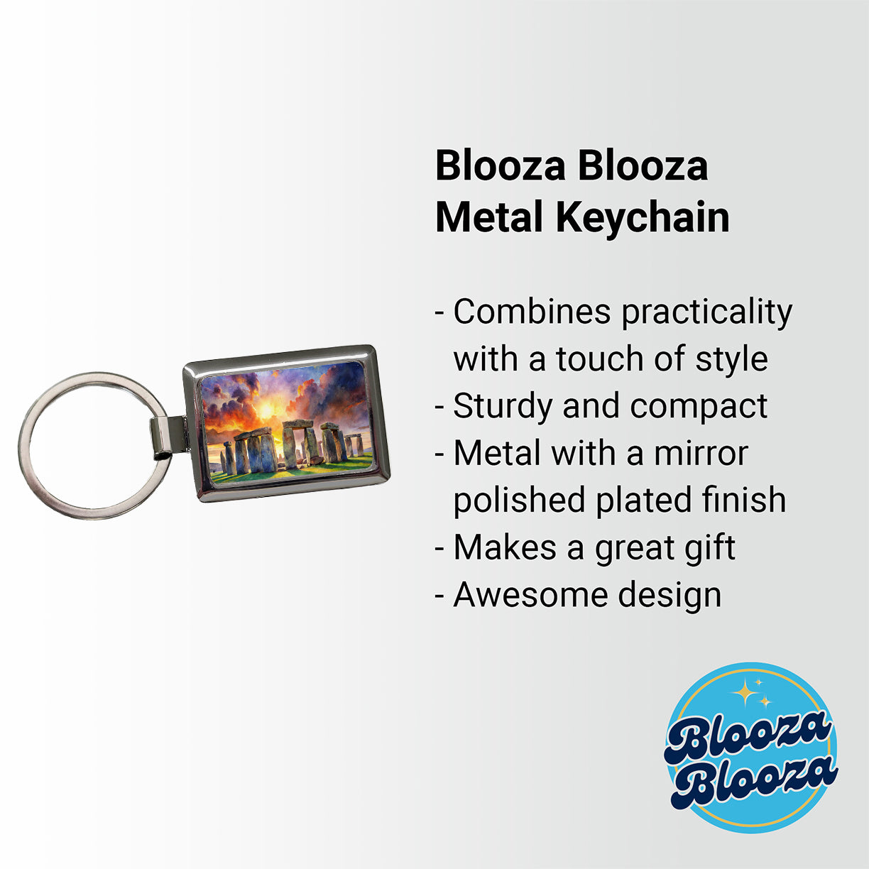 Stonehenge England At Dusk Watercolor Rectangle Metal Keychain