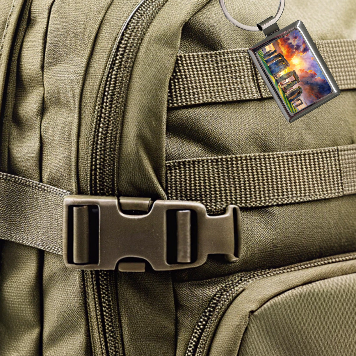 Stonehenge England At Dusk Watercolor Rectangle Metal Keychain