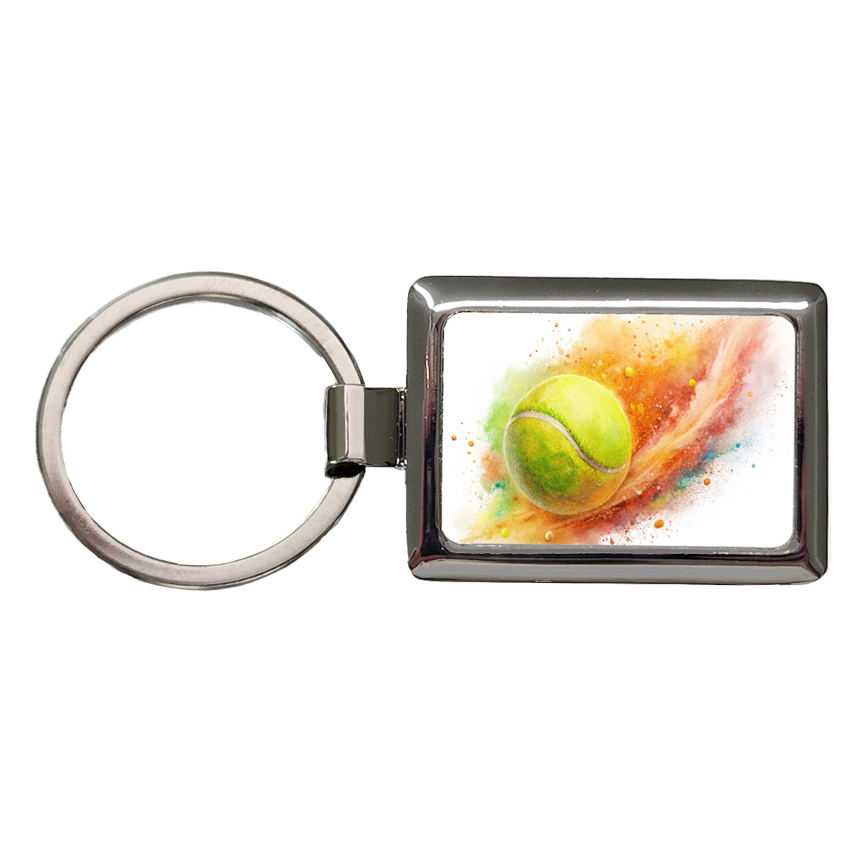 Tennis Ball Rocketing Through The Air Watercolor Rectangle Metal Keychain