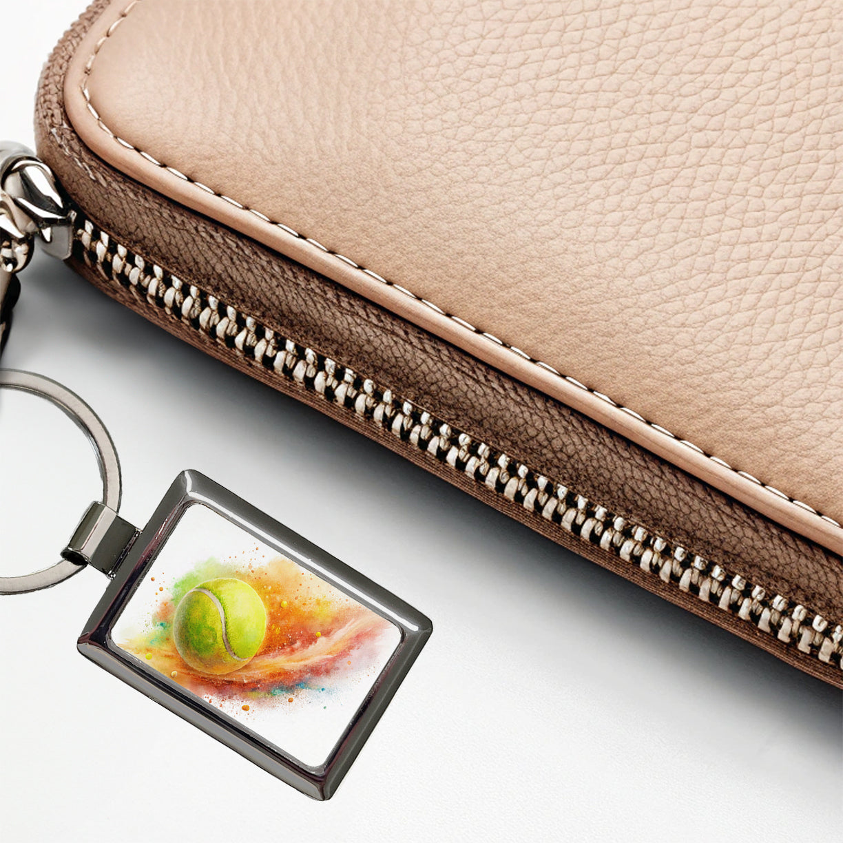 Tennis Ball Rocketing Through The Air Watercolor Rectangle Metal Keychain