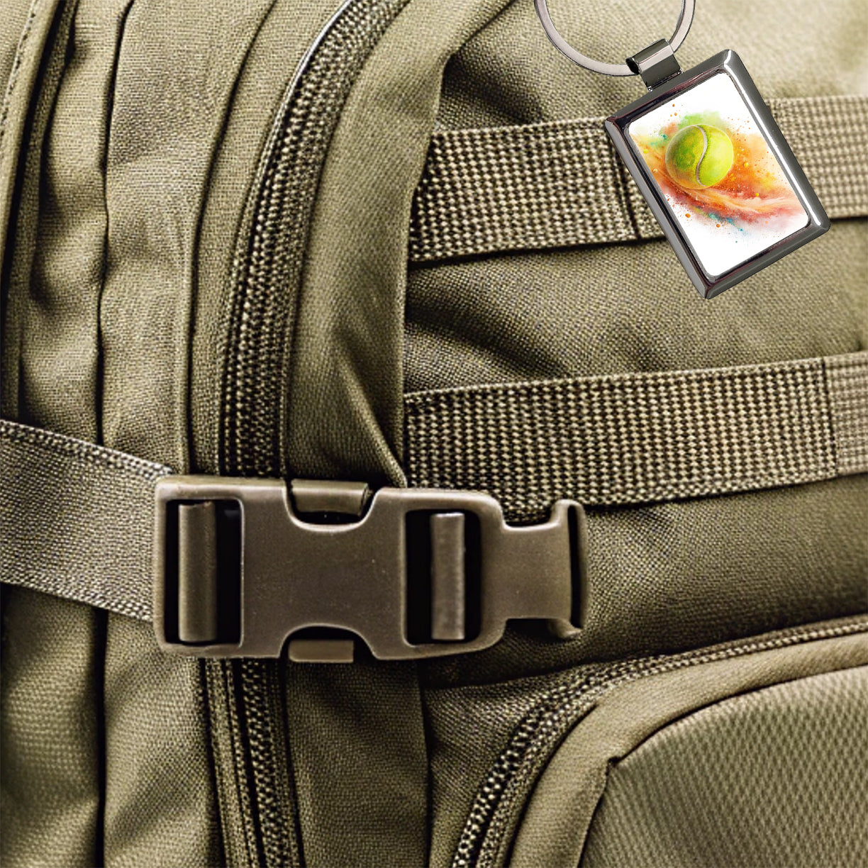 Tennis Ball Rocketing Through The Air Watercolor Rectangle Metal Keychain