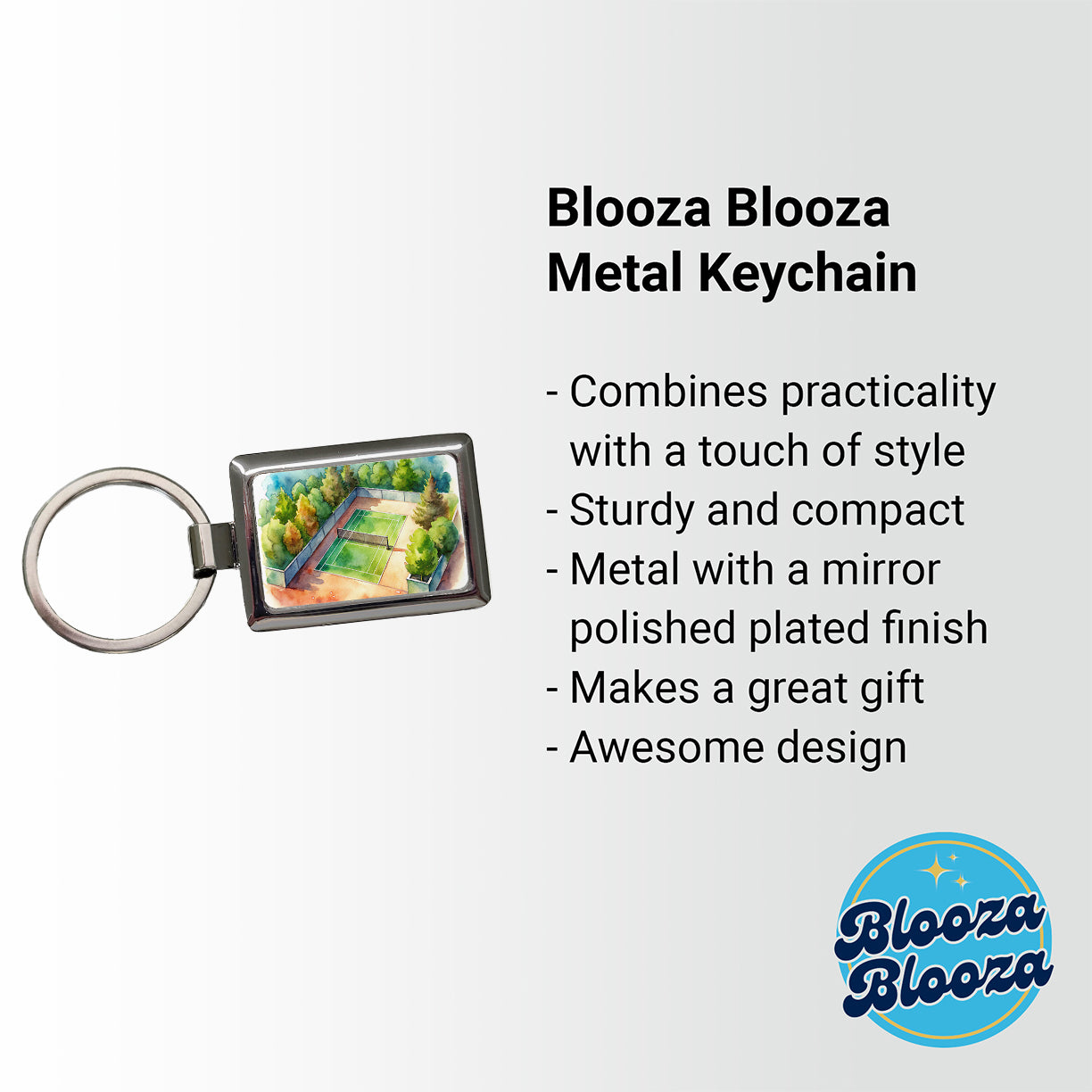 Tennis Court Watercolor Rectangle Metal Keychain