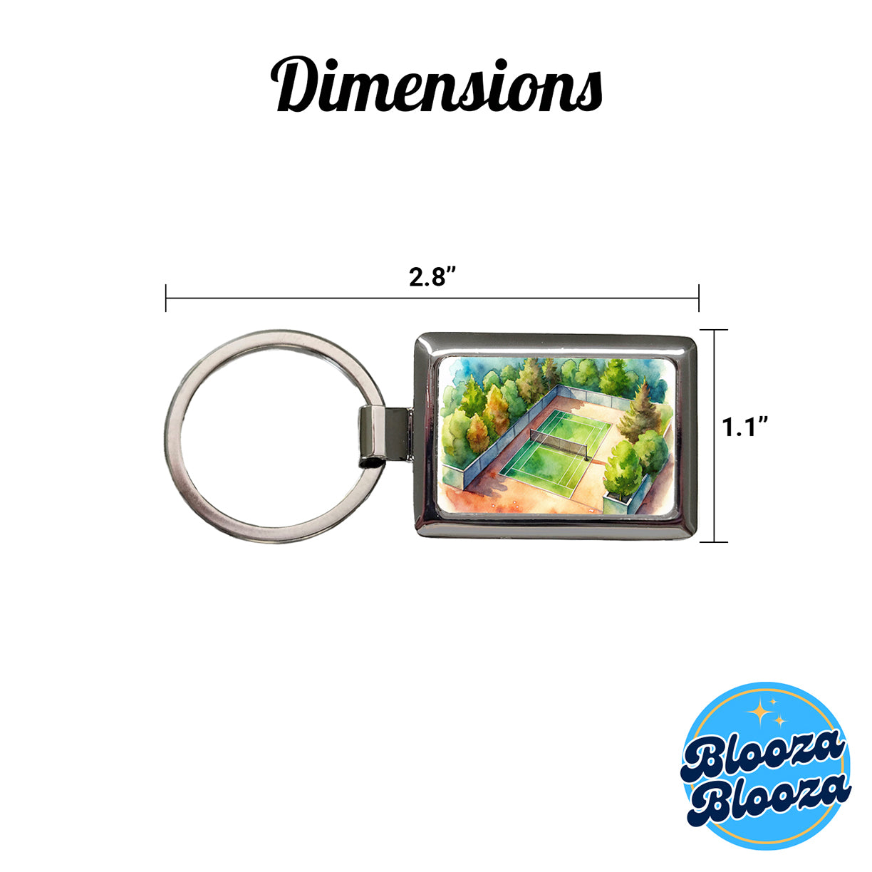 Tennis Court Watercolor Rectangle Metal Keychain