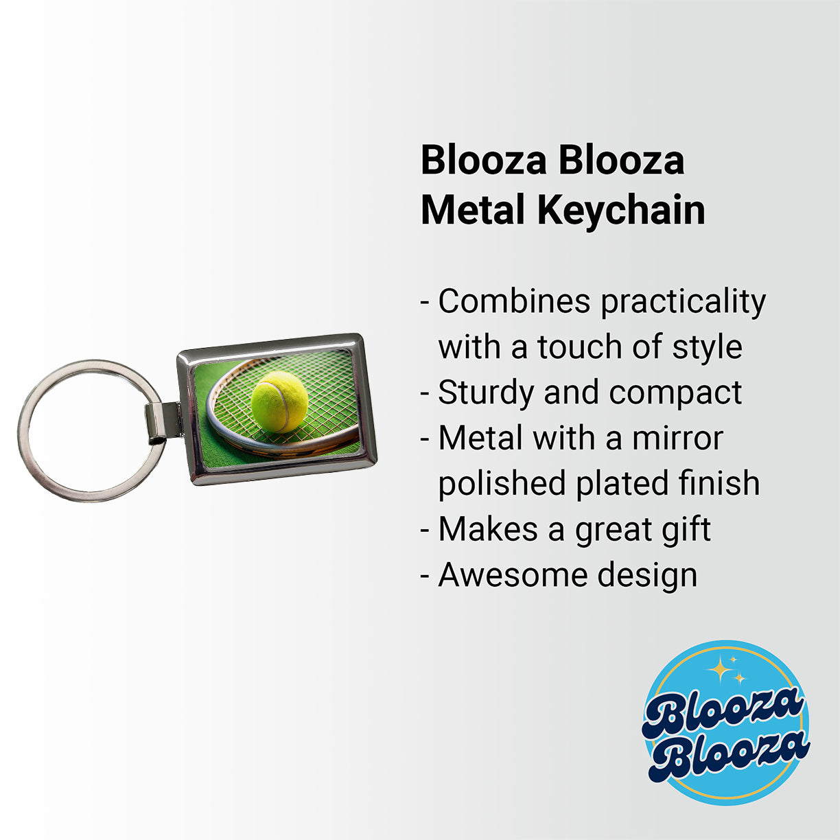 Tennis Racquet and Ball Close-up Rectangle Metal Keychain