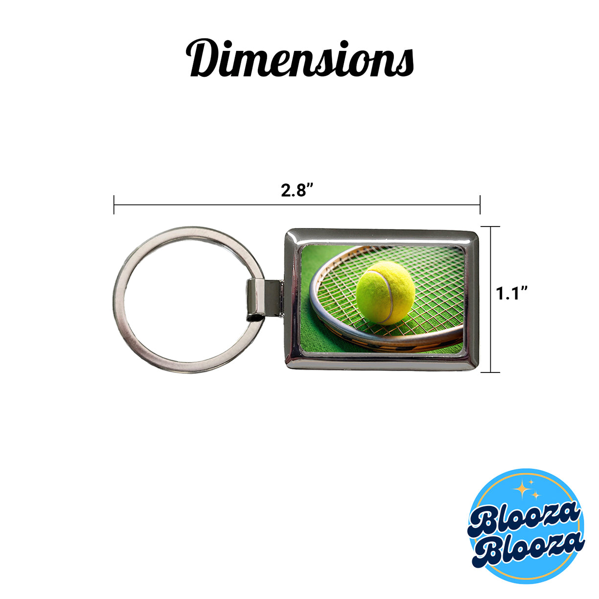 Tennis Racquet and Ball Close-up Rectangle Metal Keychain