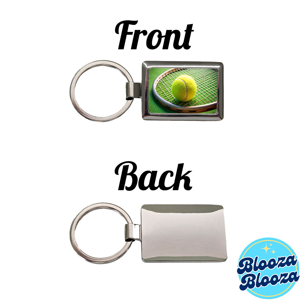 Tennis Racquet and Ball Close-up Rectangle Metal Keychain