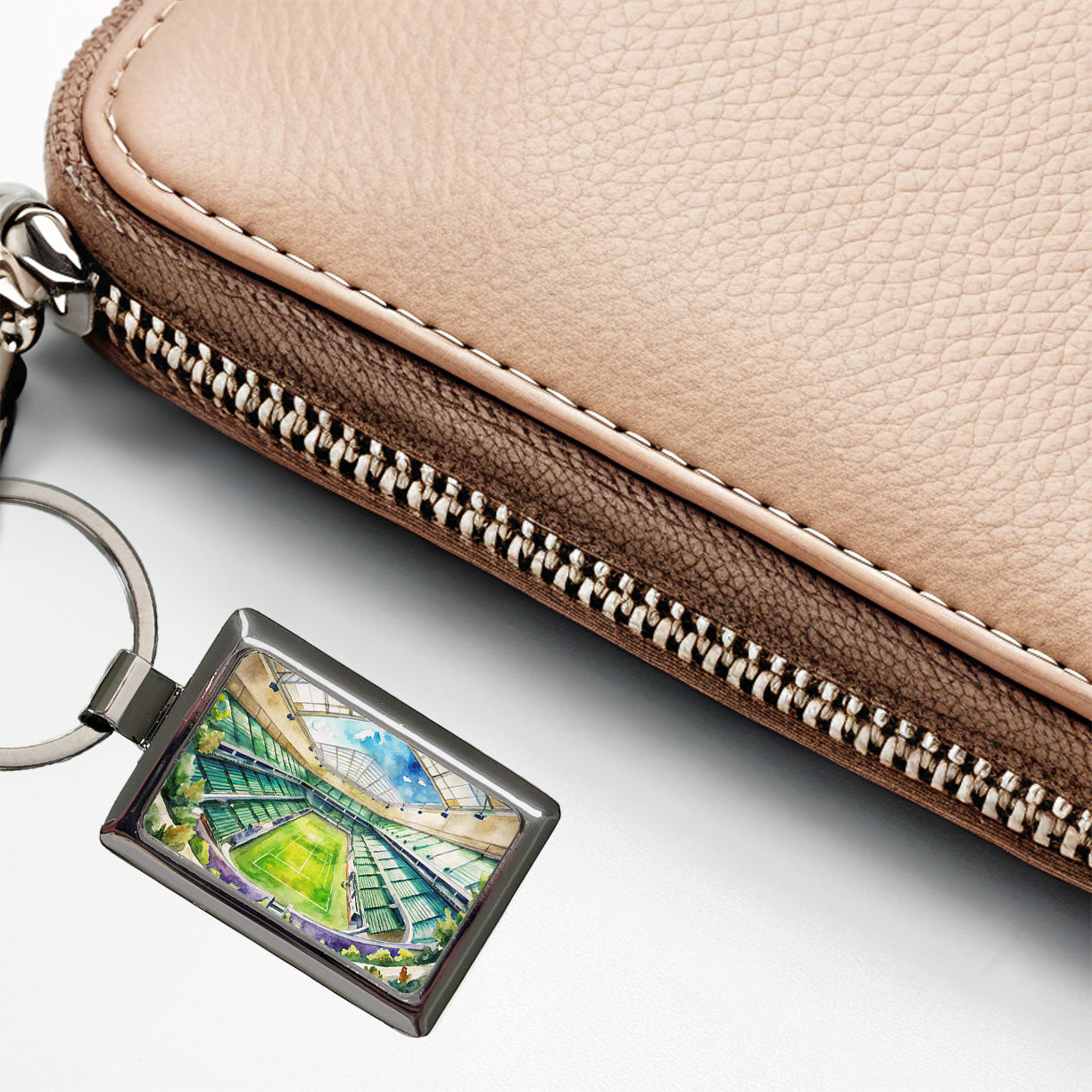 Tennis Stadium Center Court Watercolor Rectangle Metal Keychain
