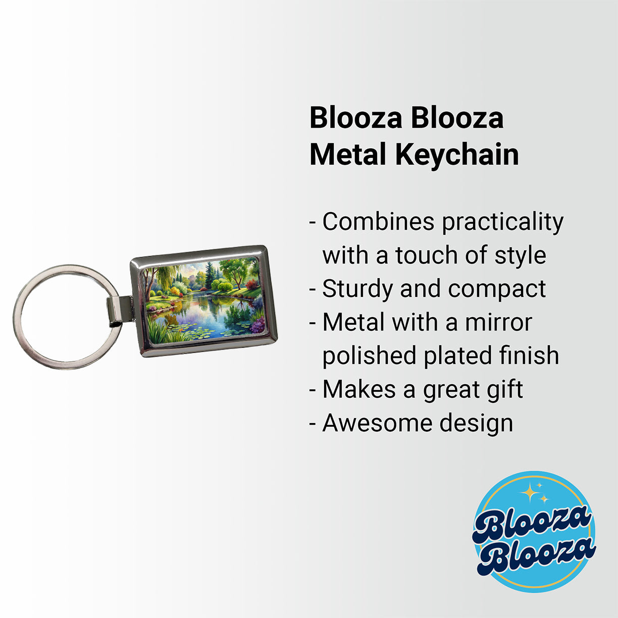 Tranquil Pond Scene Watercolor Rectangle Metal Keychain
