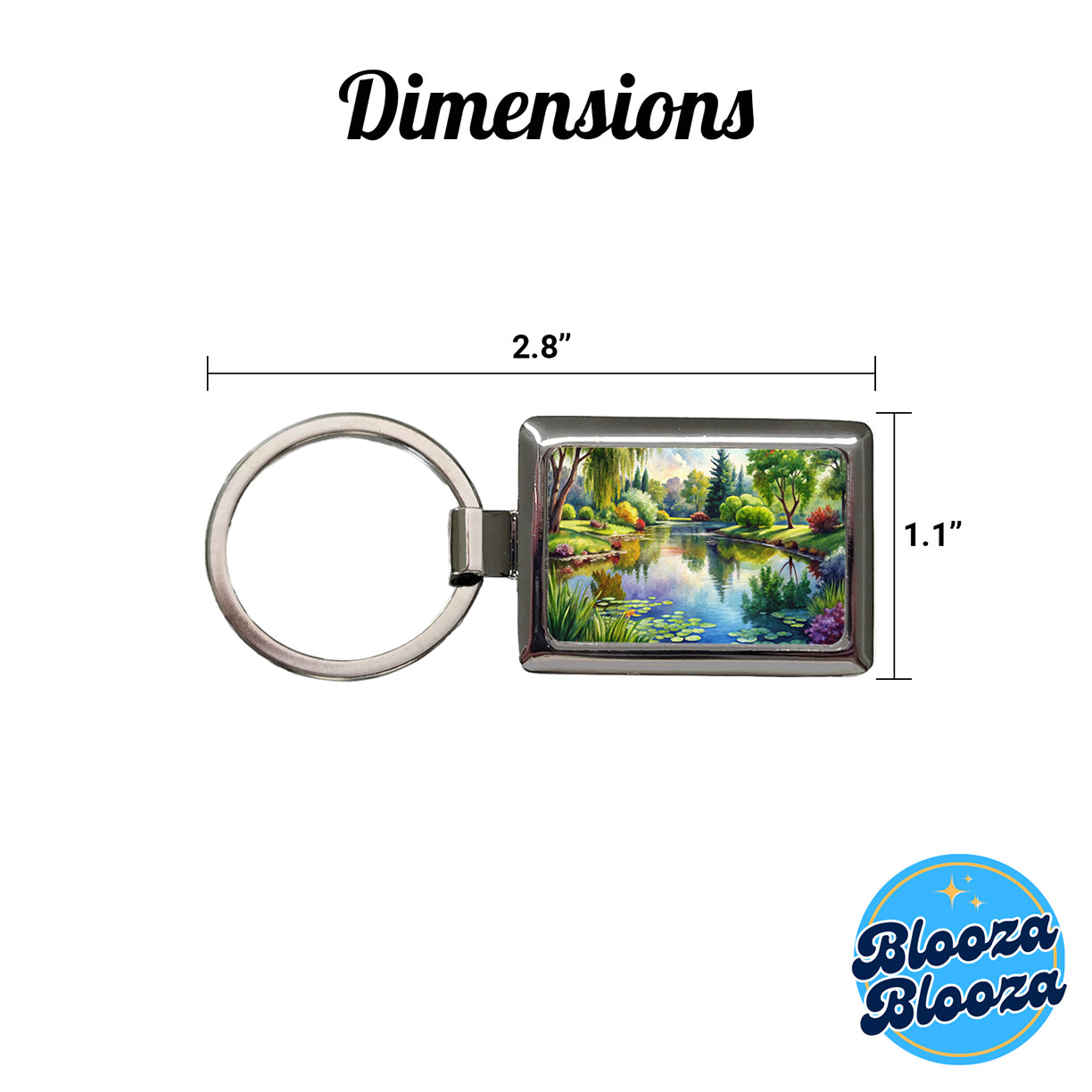 Tranquil Pond Scene Watercolor Rectangle Metal Keychain