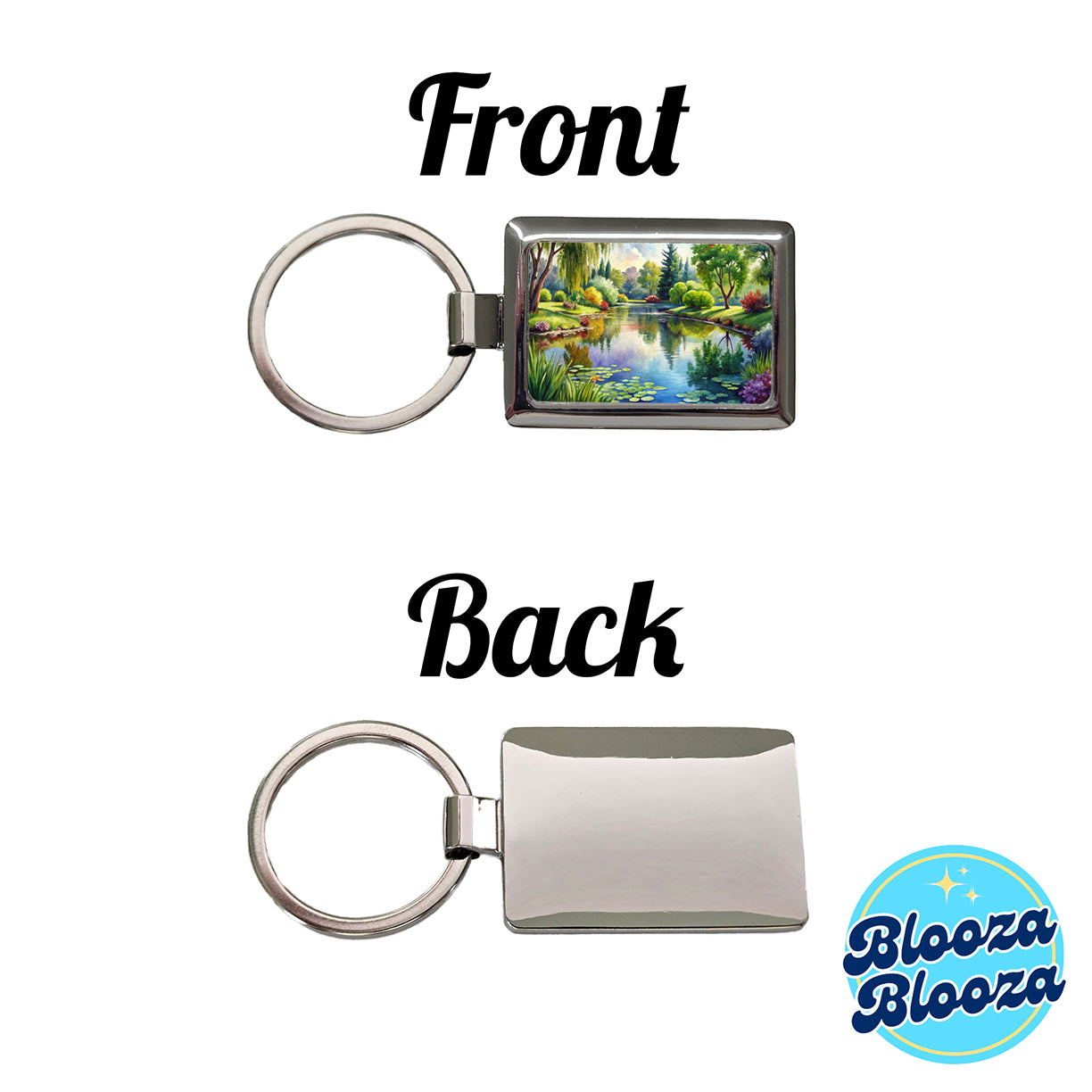 Tranquil Pond Scene Watercolor Rectangle Metal Keychain