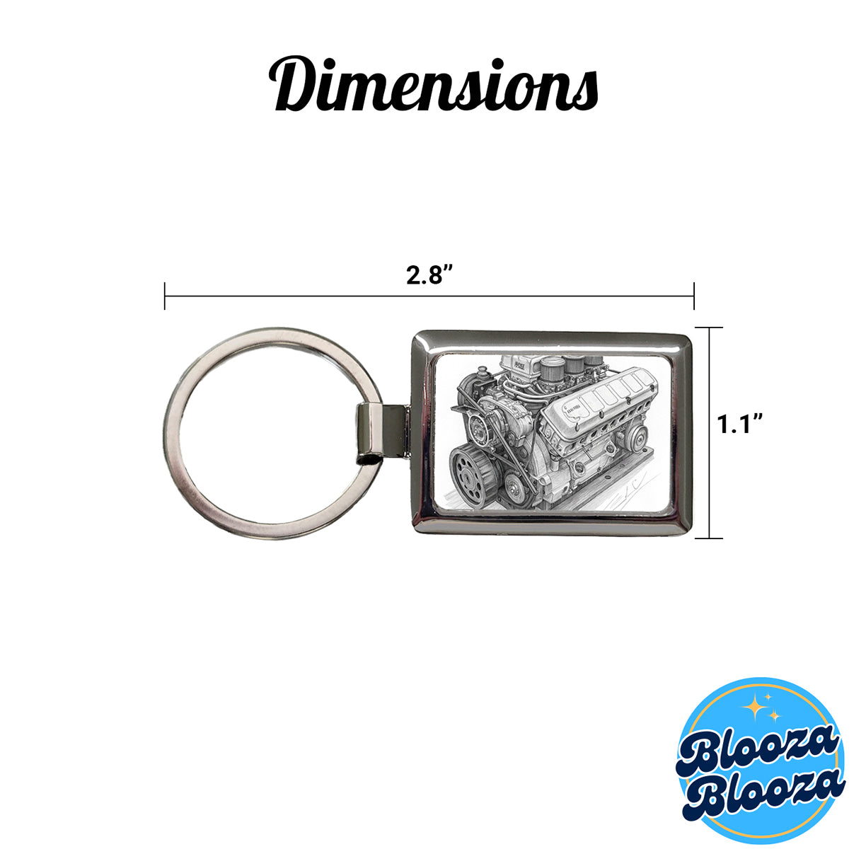 V8 Car Engine Sketch Rectangle Metal Keychain