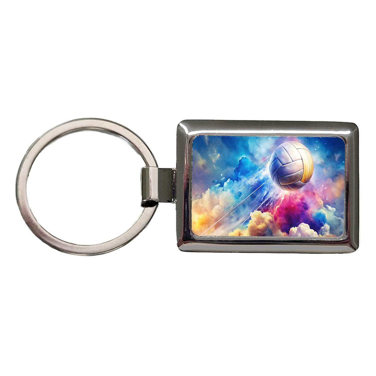 Volleyball Ball Rocketing Through The Sky Watercolor Rectangle Metal Keychain