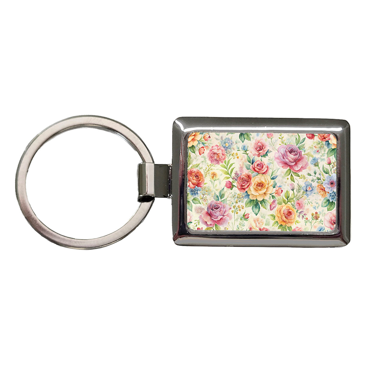Ditsy Floral Flowers Pattern Rectangle Metal Keychain
