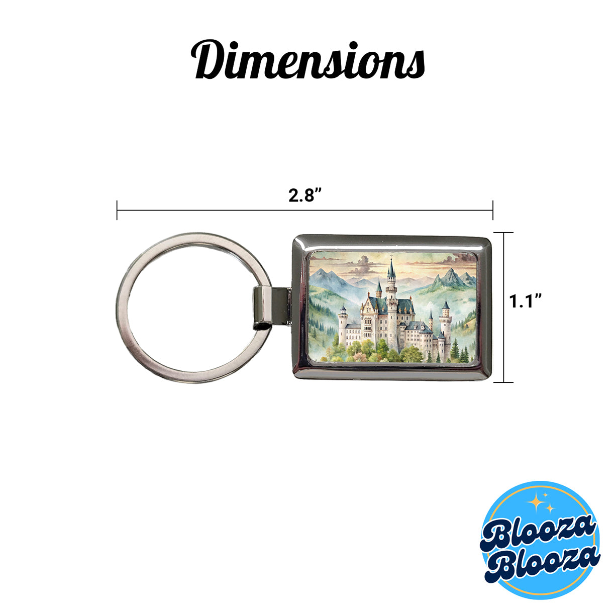 German Castle Watercolor Beautiful Neuschwanstein Rectangle Metal Keychain