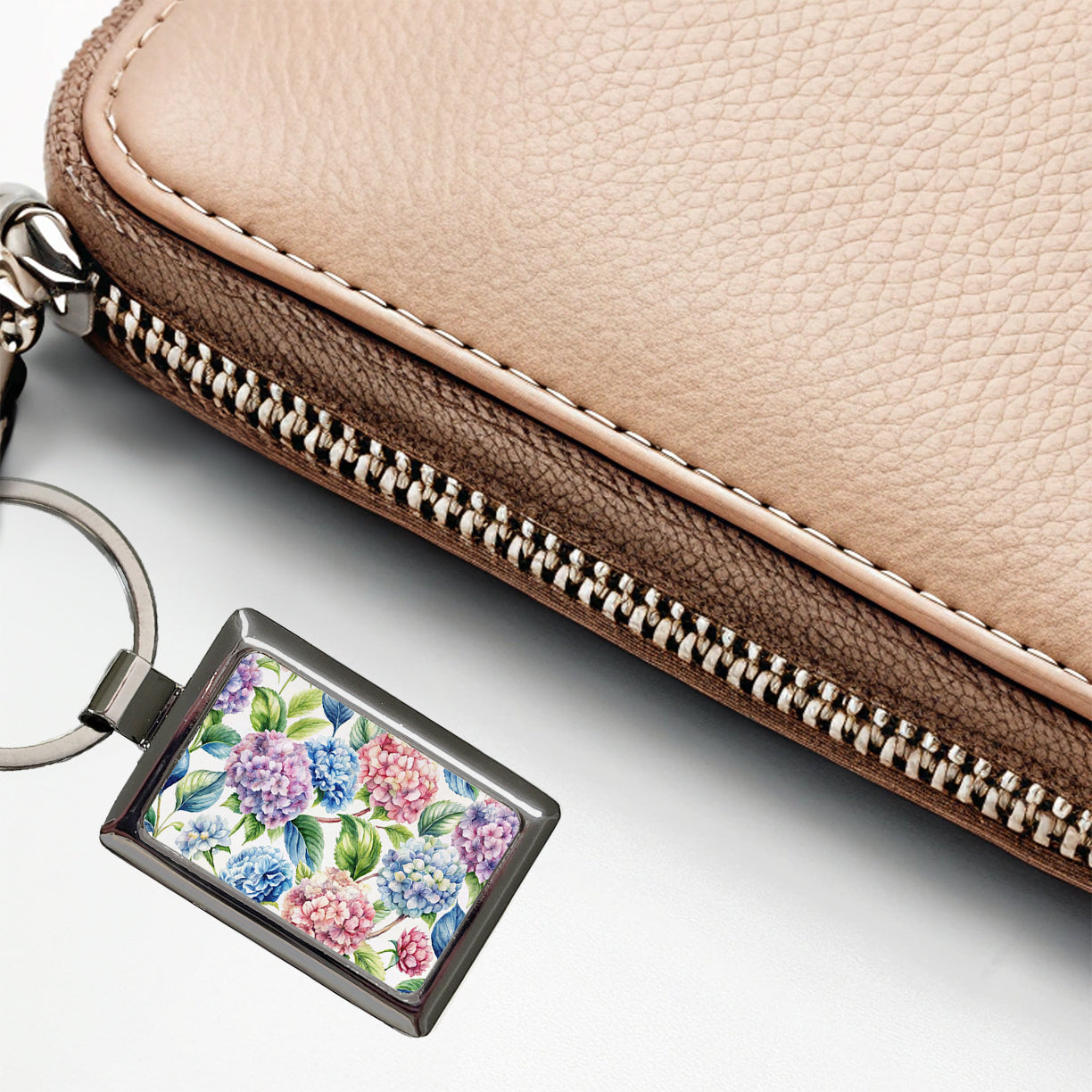 Hydrangea Flowers Wallpaper Rectangle Metal Keychain
