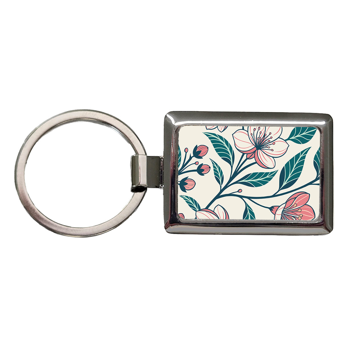 Lovely Flowers Twining Rectangle Metal Keychain