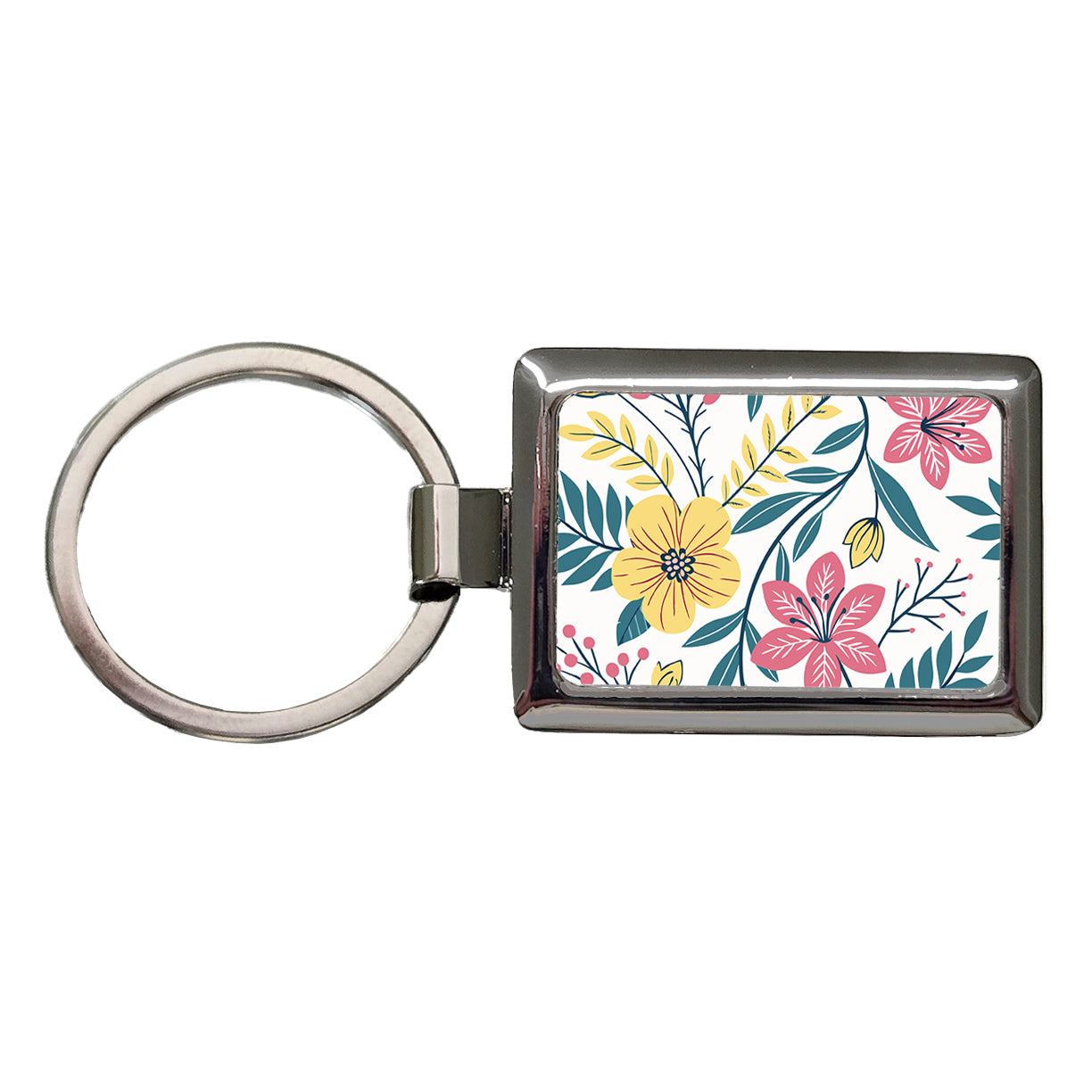 Pretty Flowers Floral Motif Colorful Rectangle Metal Keychain