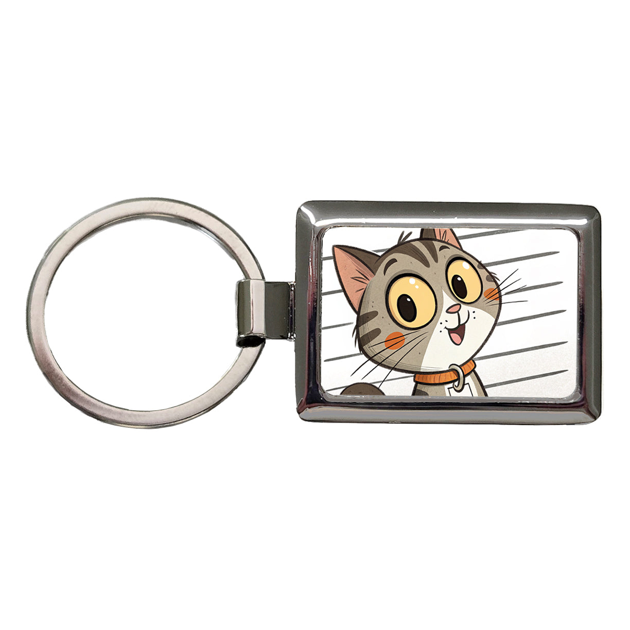 Cat Mug Shot Rectangle Metal Keychain