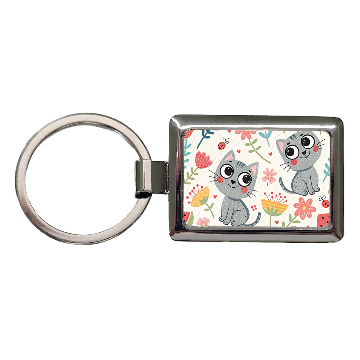 Cute Gray Cats Rectangle Metal Keychain
