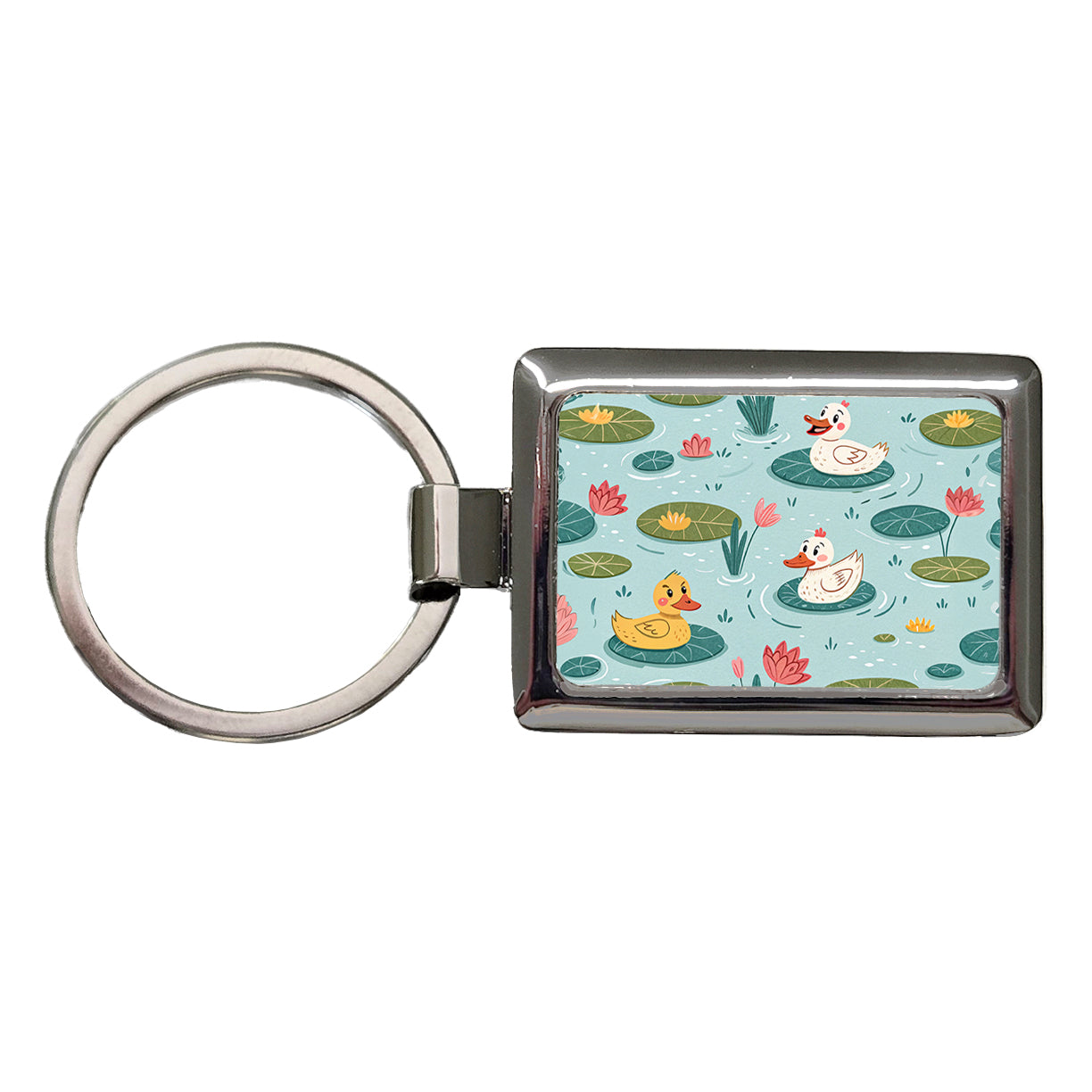 Ducks In Pond Rectangle Metal Keychain