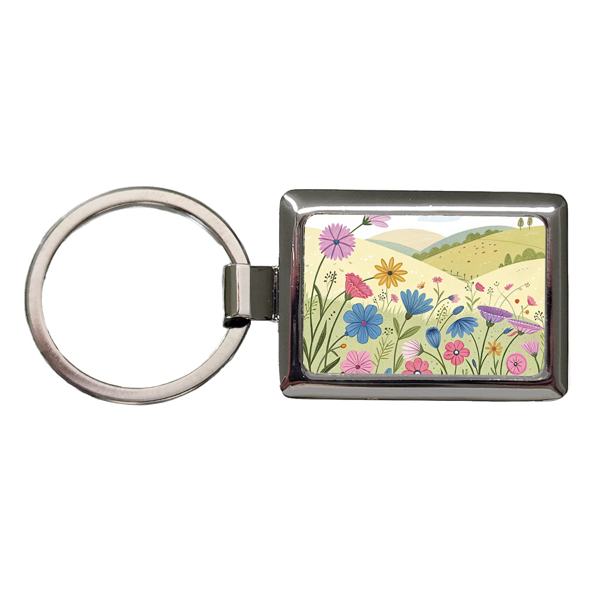 Field Of Corncockle Flowers Rectangle Metal Keychain