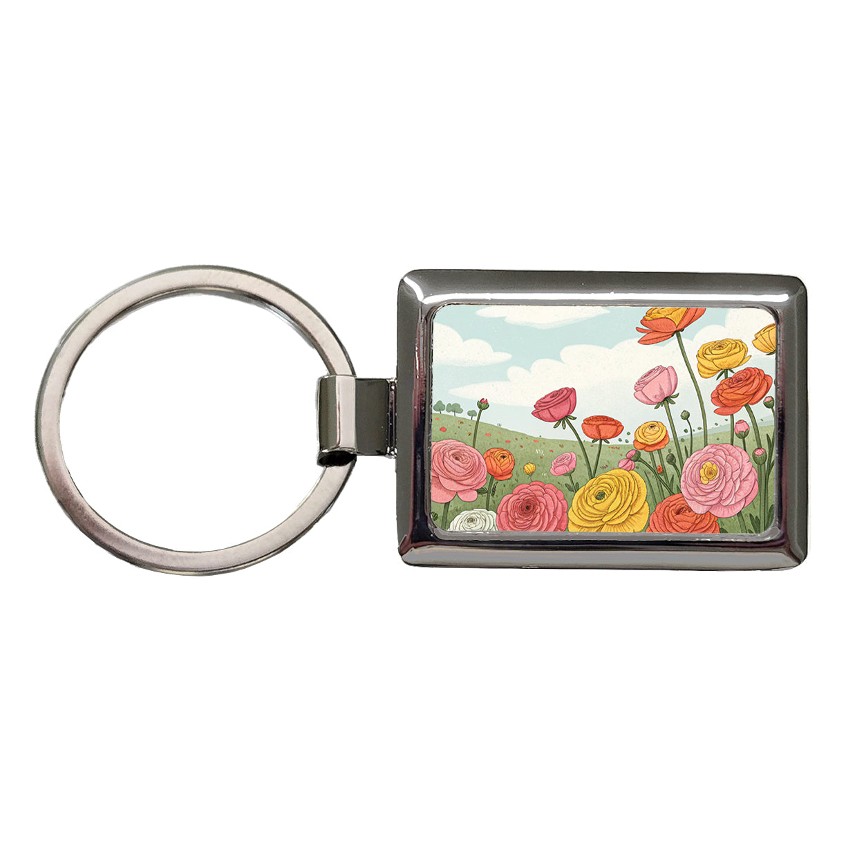Field Of Ranunculus Flowers Rectangle Metal Keychain