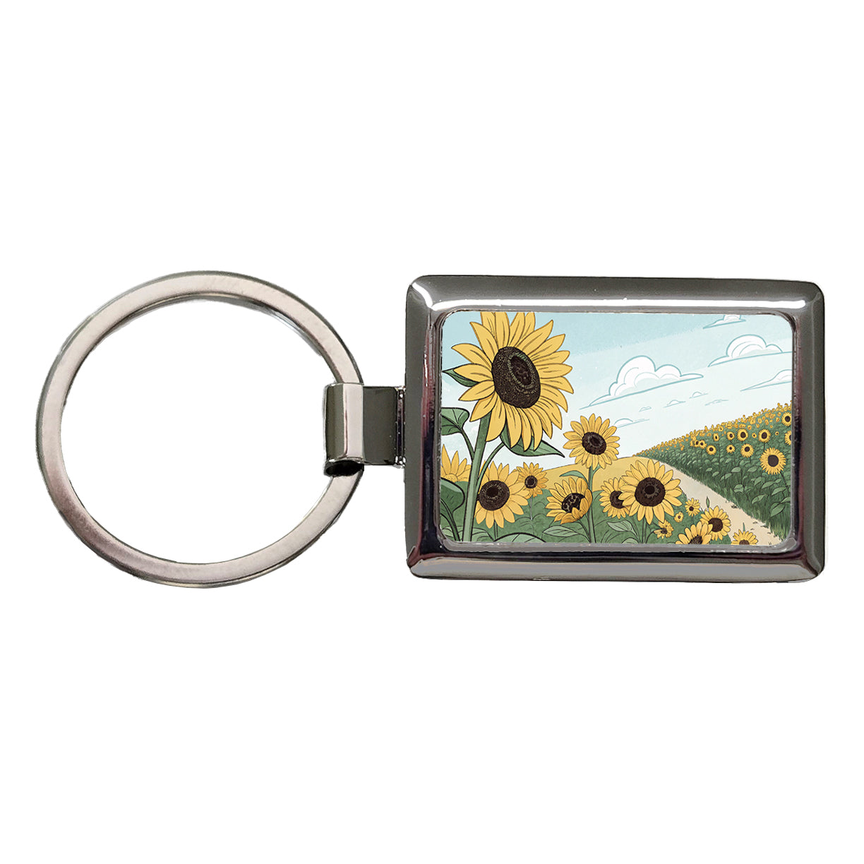 Field Of Sunflowers Flowers Rectangle Metal Keychain