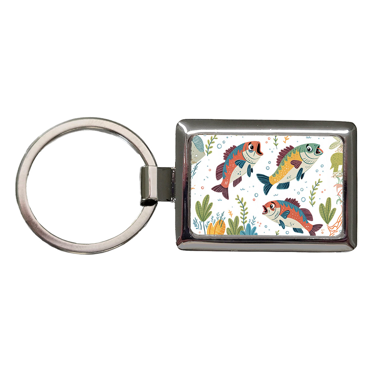 Fish Fishing Cute Cartoon Rectangle Metal Keychain