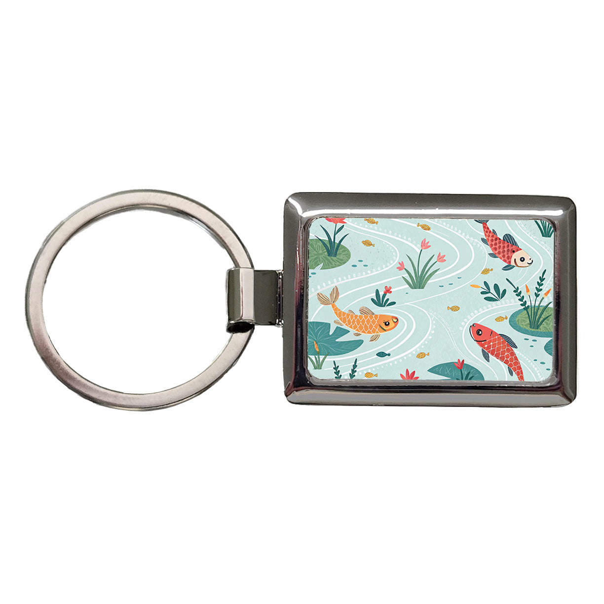 Fish Swimming In Pond Rectangle Metal Keychain