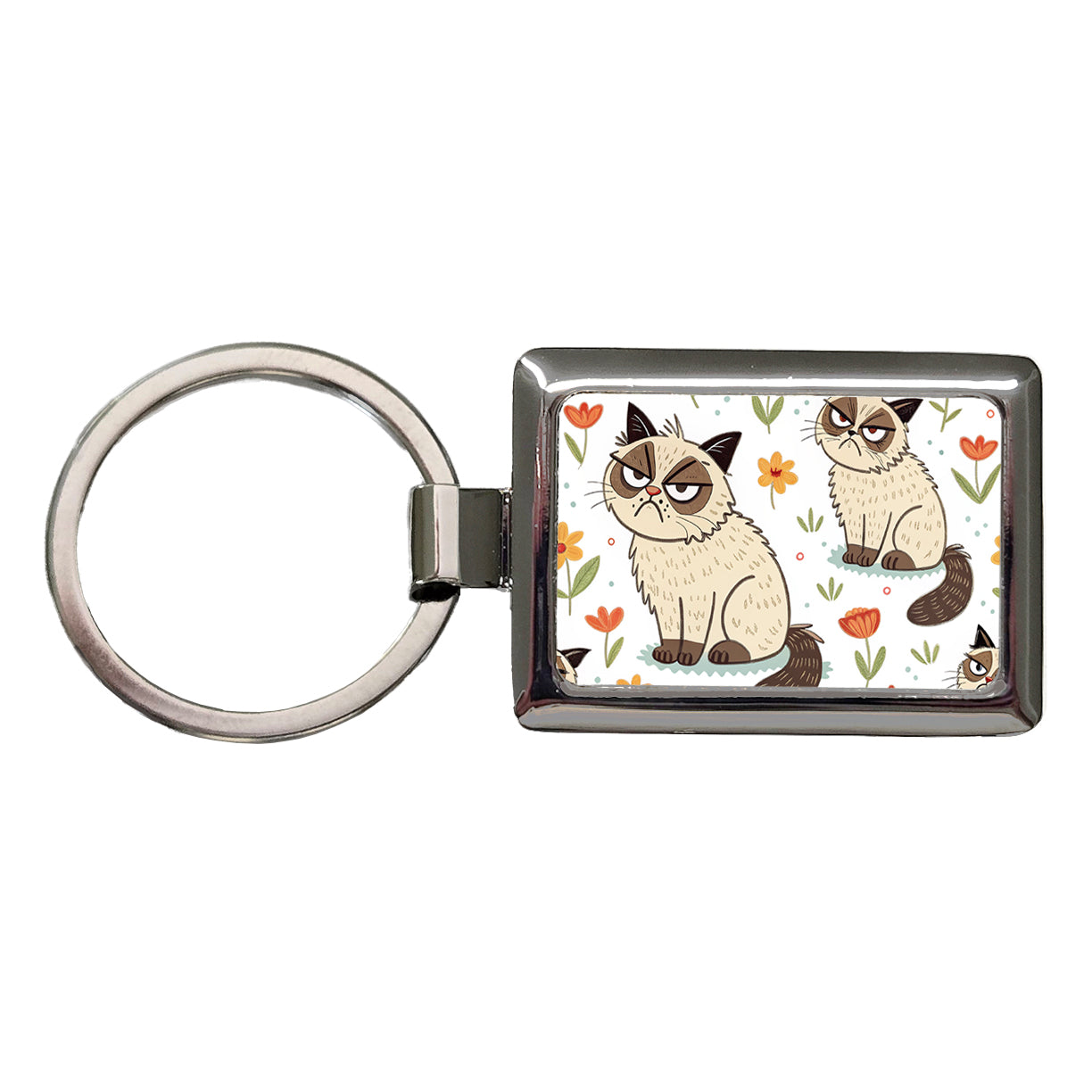 Grumpy Persian Cat Rectangle Metal Keychain