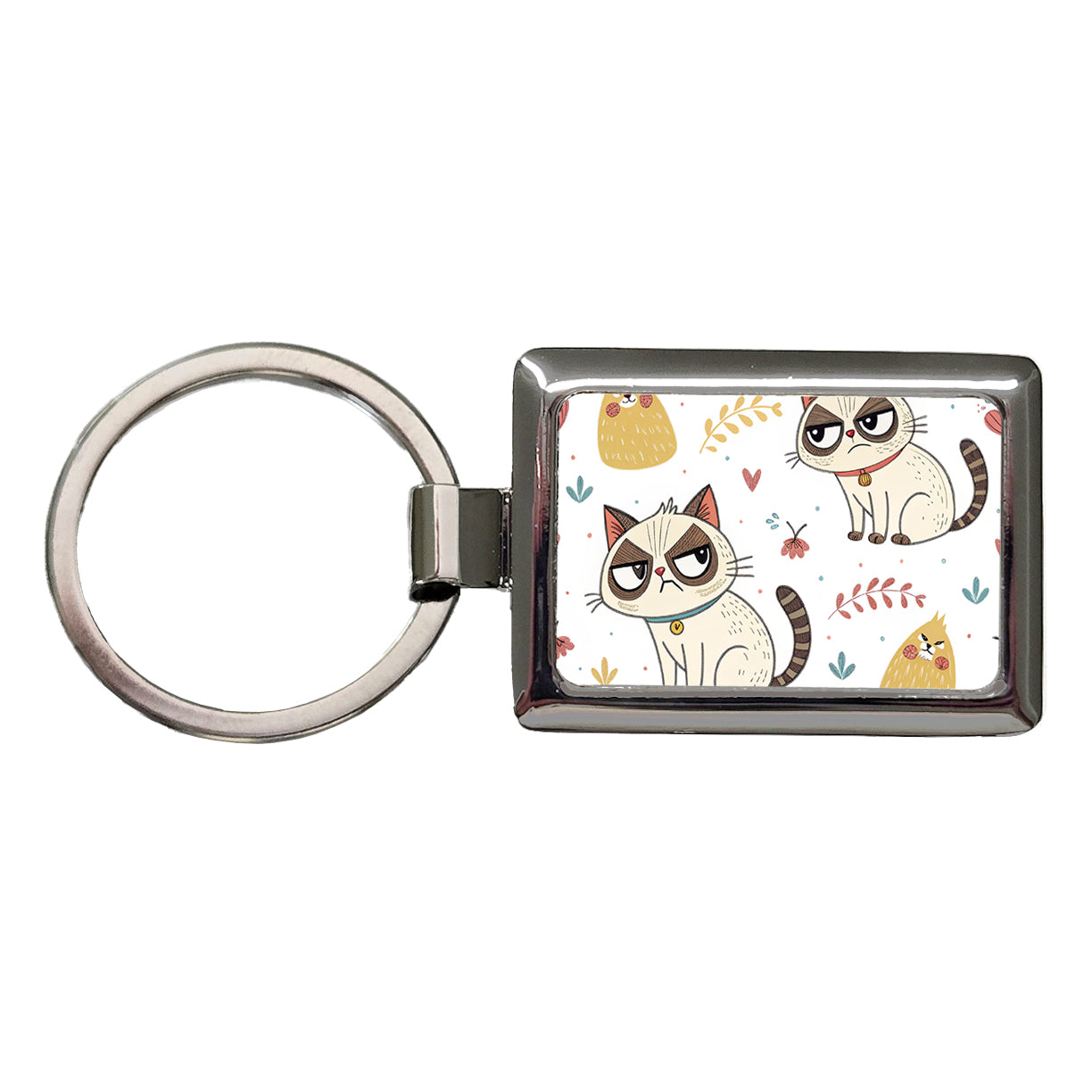 Grumpy Persian Kitties Cats Rectangle Metal Keychain