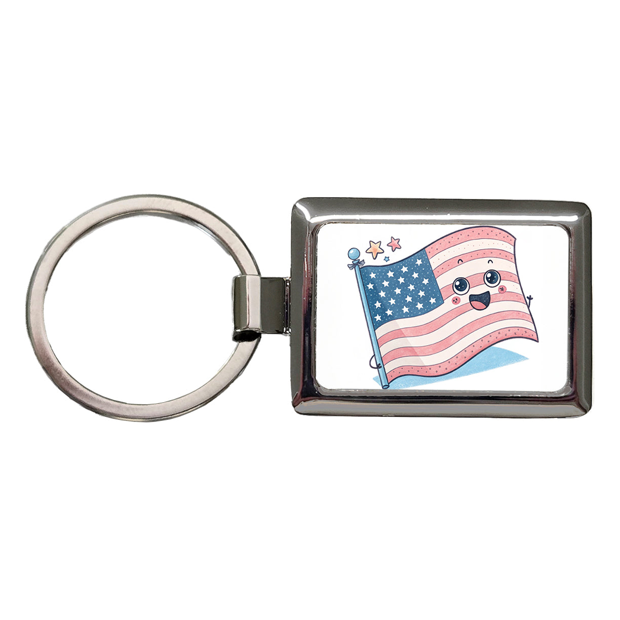Kawaii American USA Flag Rectangle Metal Keychain