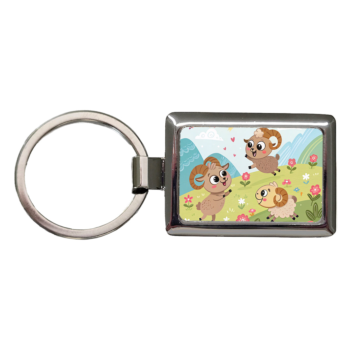 Kawaii Bighorn Sheep Rectangle Metal Keychain