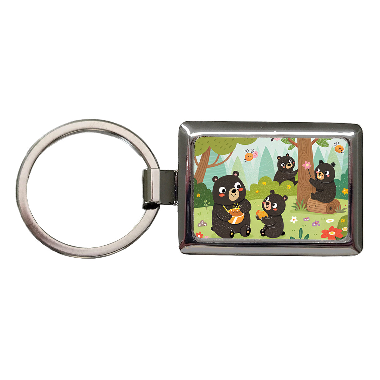 Kawaii Black Bears Rectangle Metal Keychain