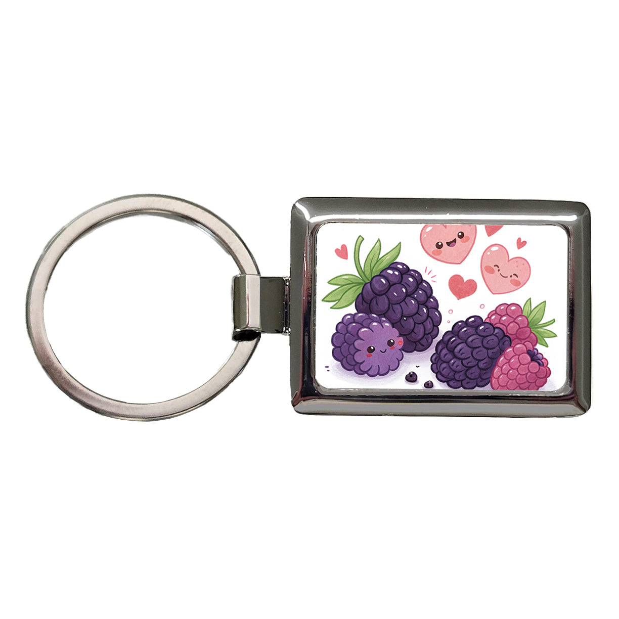 Kawaii Blackberries And Hearts Rectangle Metal Keychain
