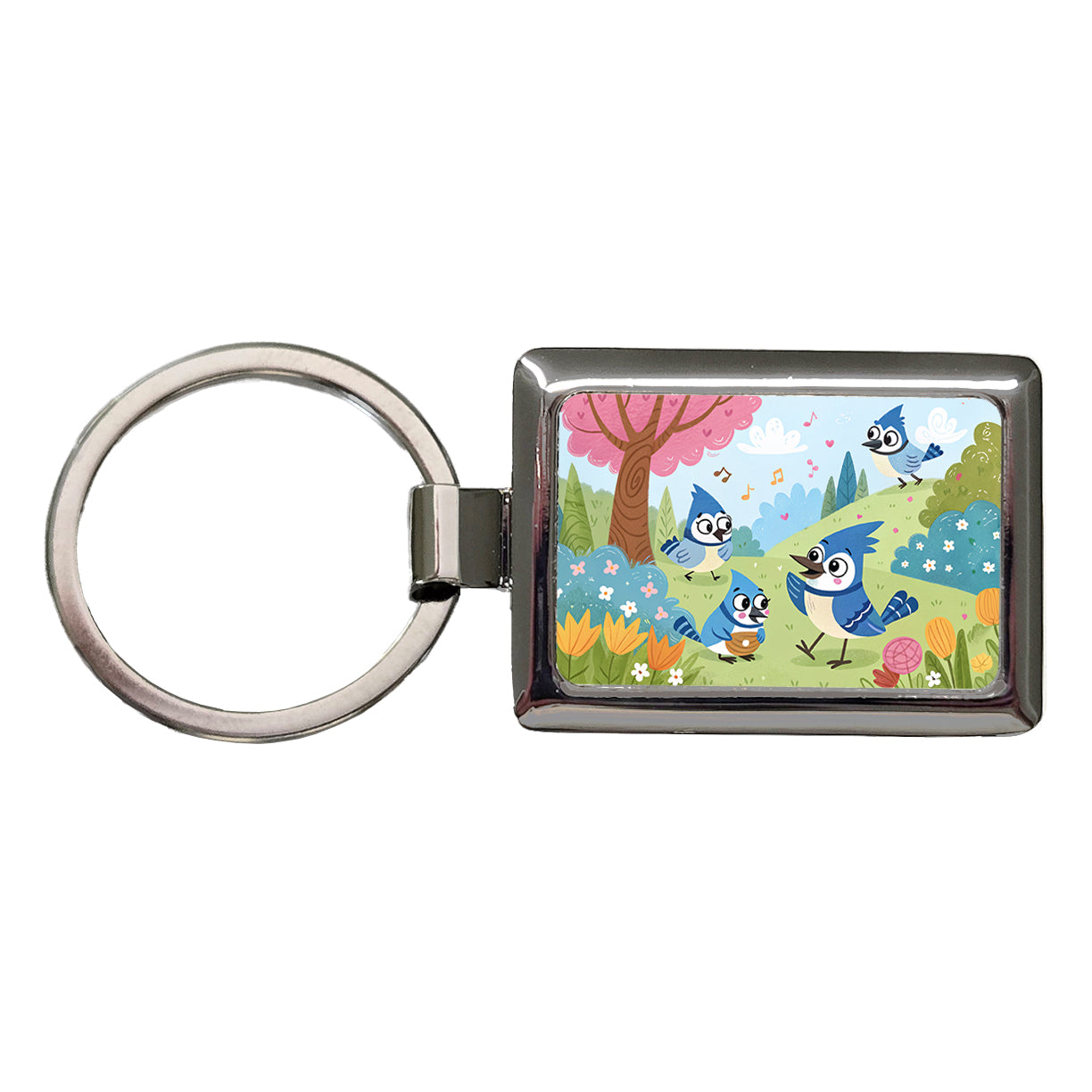 Kawaii Blue Jays Birds Rectangle Metal Keychain