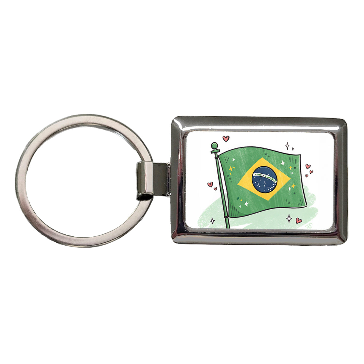 Kawaii Brazil Flag Rectangle Metal Keychain