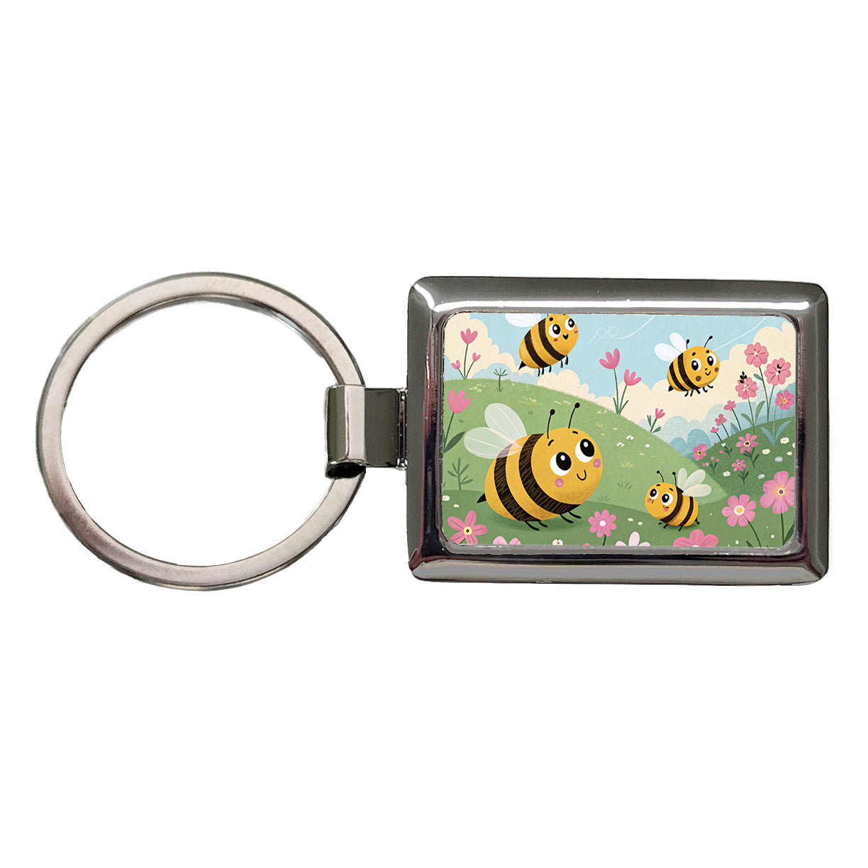 Kawaii Bumble Bees Rectangle Metal Keychain
