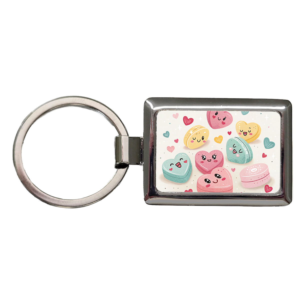 Kawaii Candies And Hearts Valentine's Day Rectangle Metal Keychain