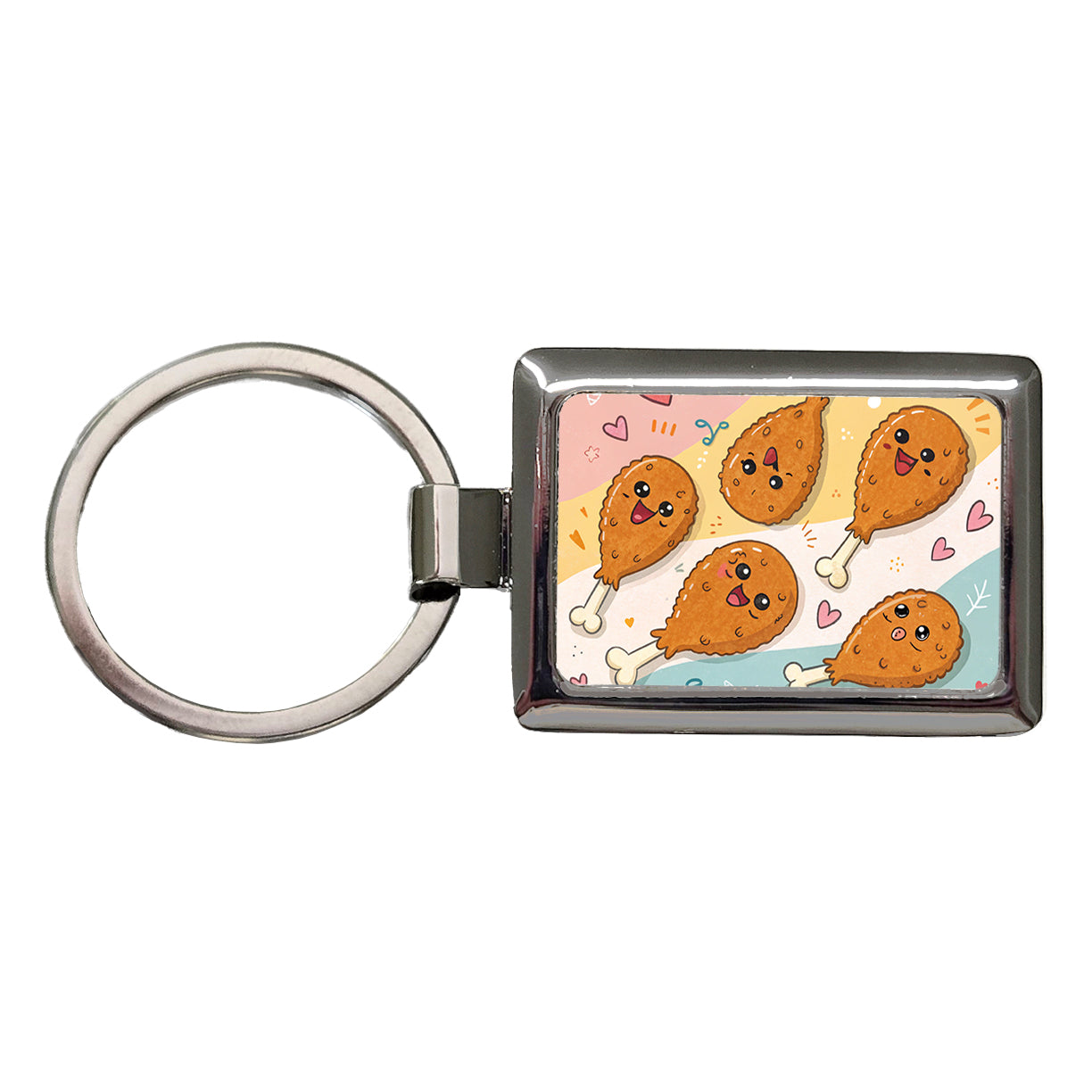 Kawaii Chicken Drumsticks Rectangle Metal Keychain