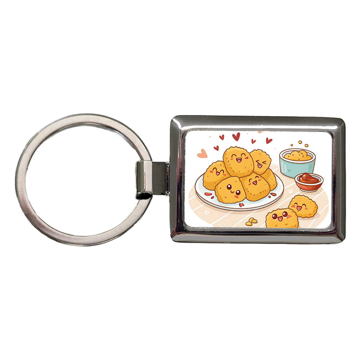 Kawaii Chicken Nuggets Rectangle Metal Keychain