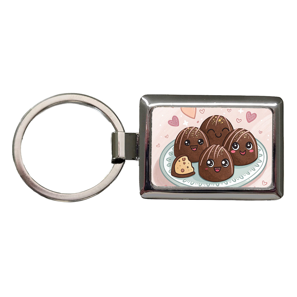 Kawaii Chocolate Truffles Rectangle Metal Keychain