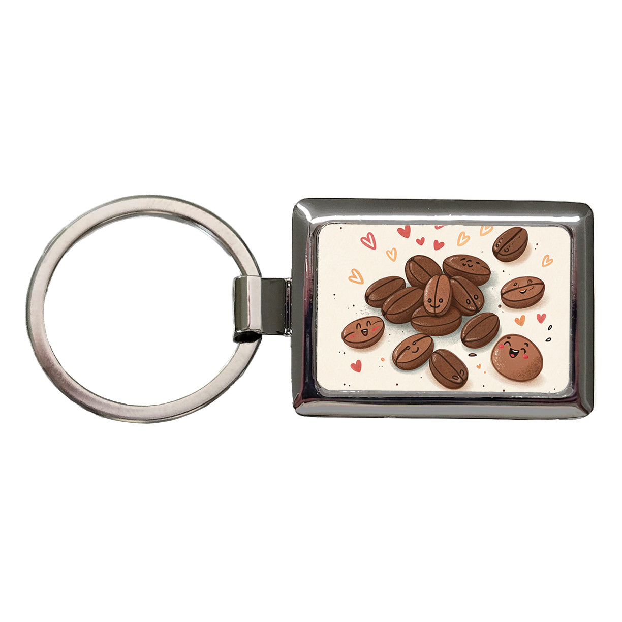 Kawaii Coffee Beans Rectangle Metal Keychain