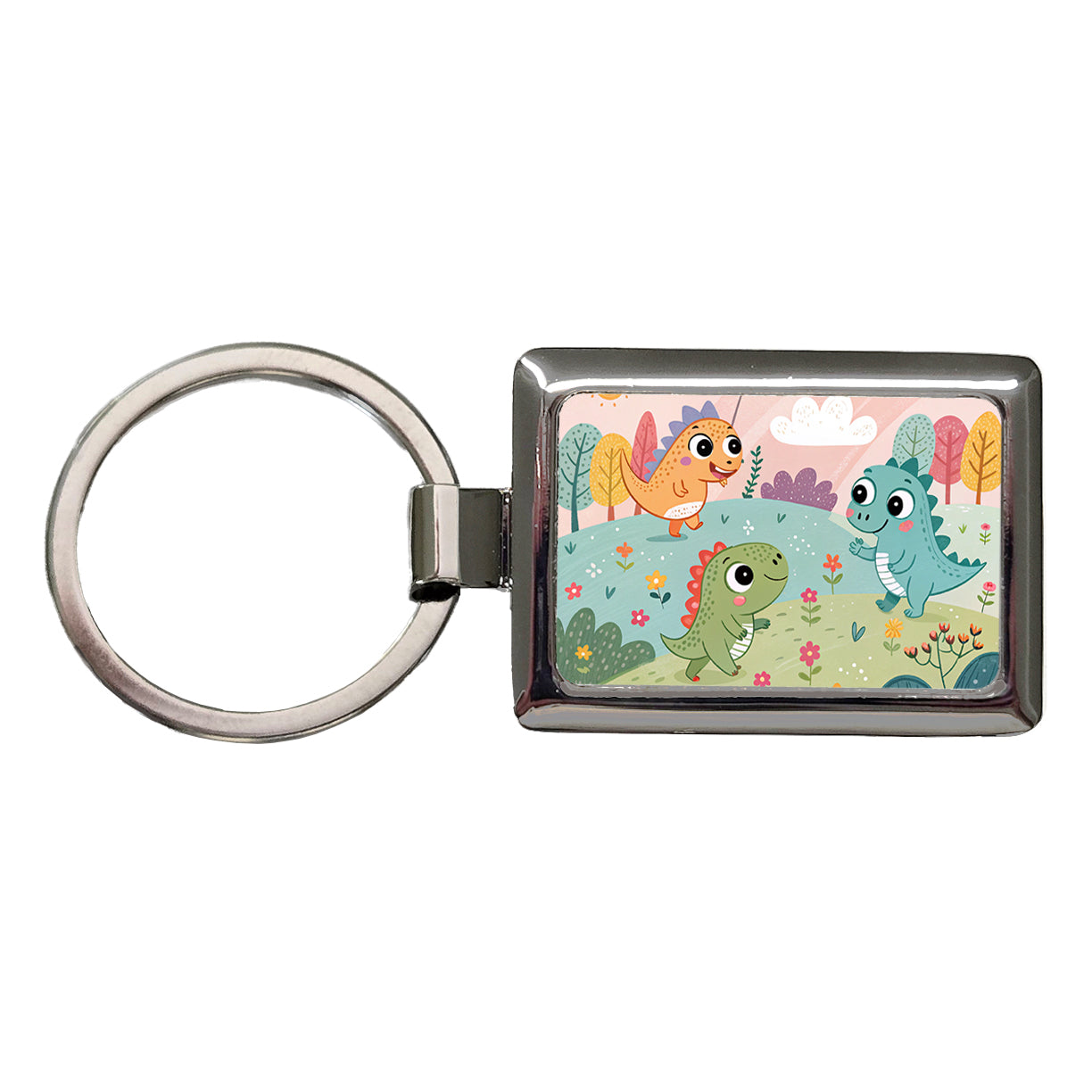 Kawaii Dinosaurs Rectangle Metal Keychain