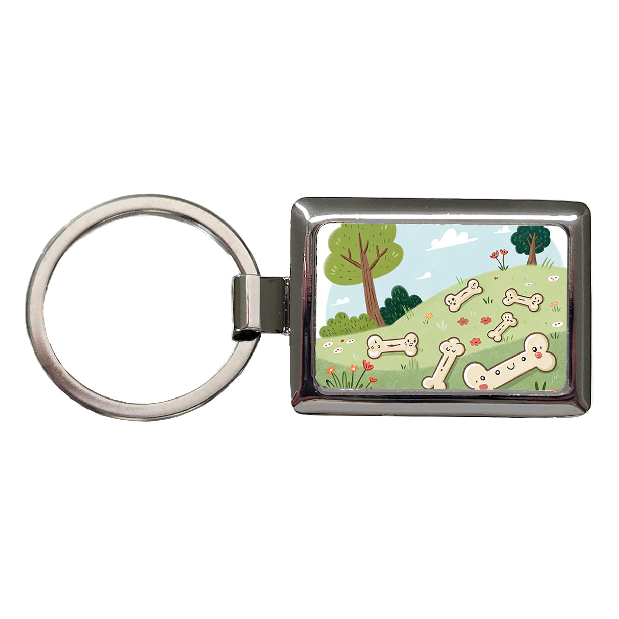 Kawaii Dog Bones Rectangle Metal Keychain